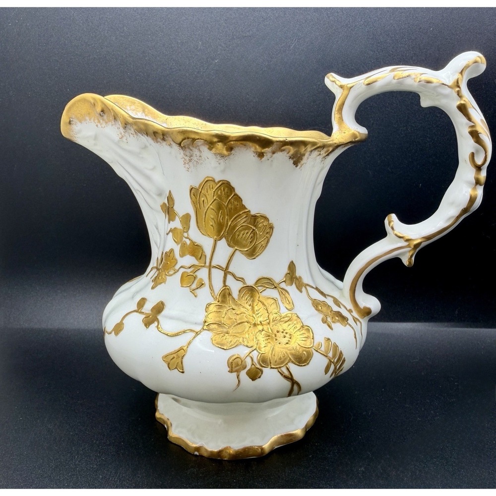 Hammersley & Co Signed Bone China 6" Floral Pitcher Embossed Gold Floral D 11657